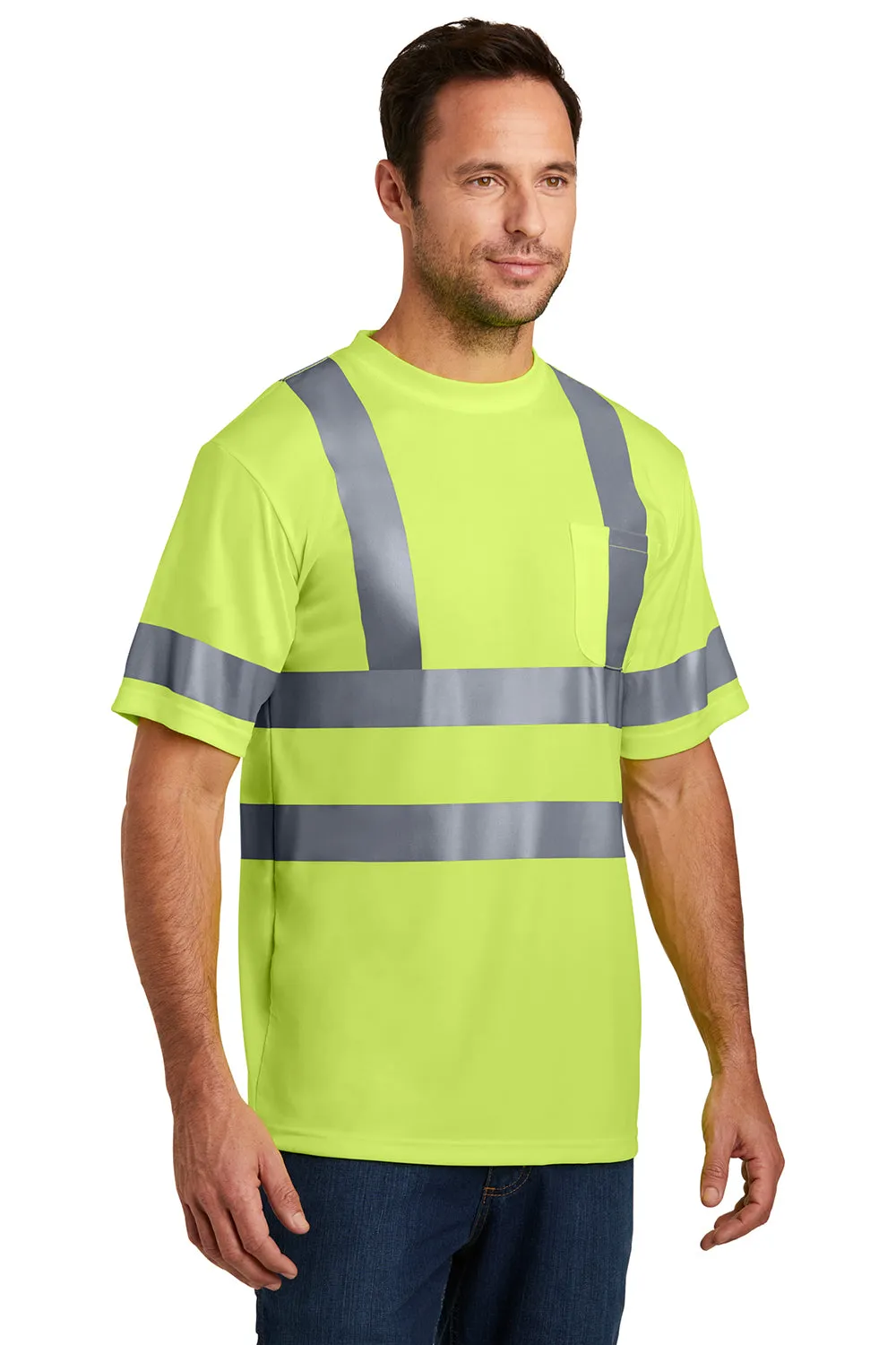 CornerStone Mens Moisture Wicking Short Sleeve Crewneck T-Shirt w/ Pocket - Safety Yellow