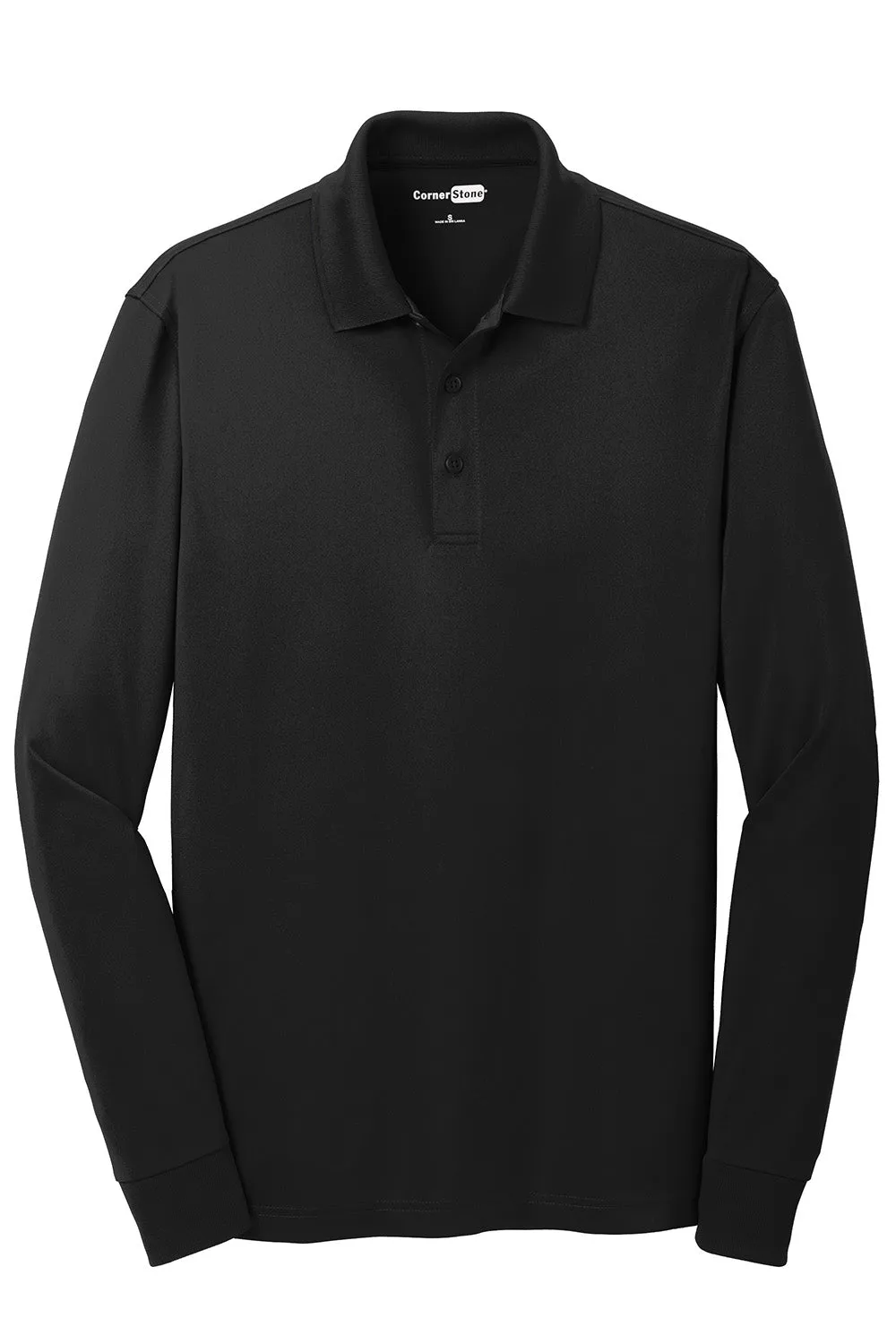 CornerStone Mens Select Moisture Wicking Long Sleeve Polo Shirt - Black