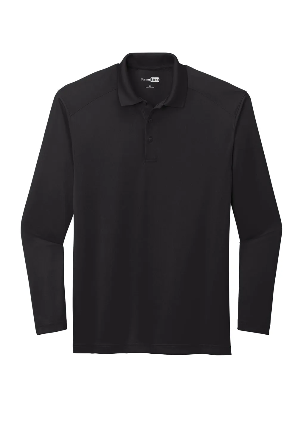 CornerStone Mens Select Moisture Wicking Long Sleeve Polo Shirt - Black