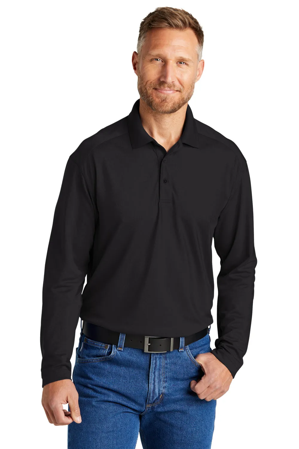 CornerStone Mens Select Moisture Wicking Long Sleeve Polo Shirt - Black