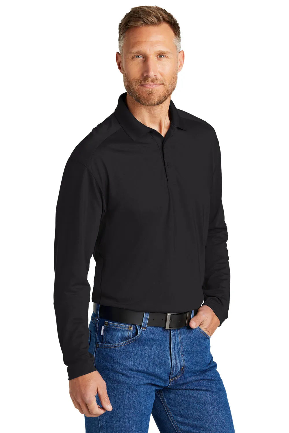 CornerStone Mens Select Moisture Wicking Long Sleeve Polo Shirt - Black