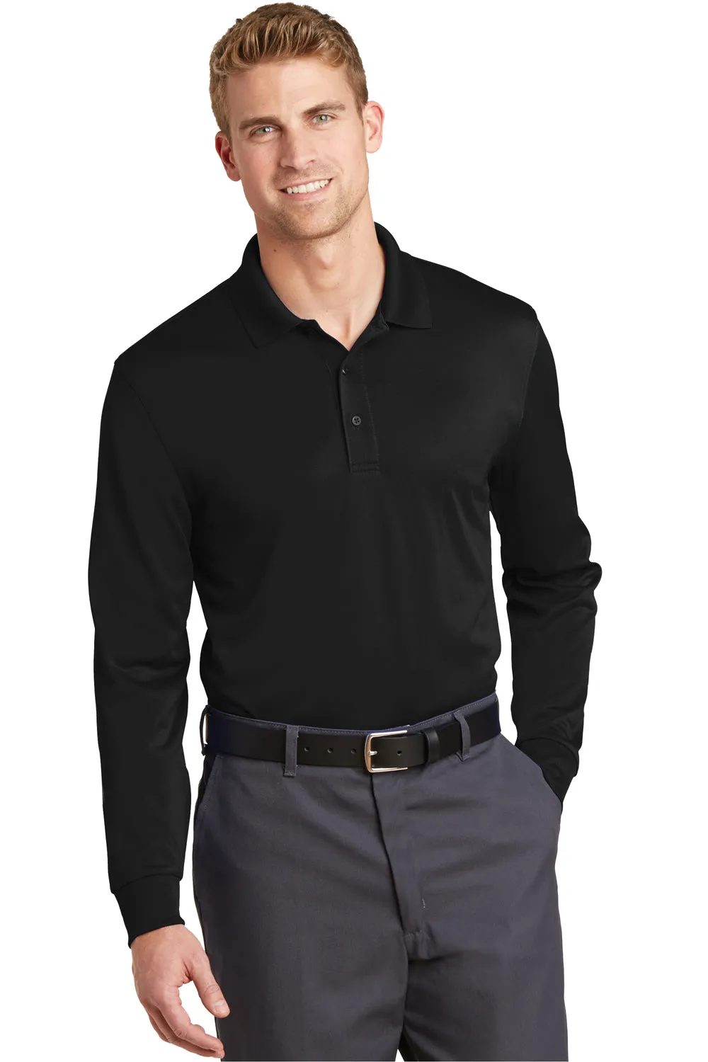 CornerStone Mens Select Moisture Wicking Long Sleeve Polo Shirt - Black