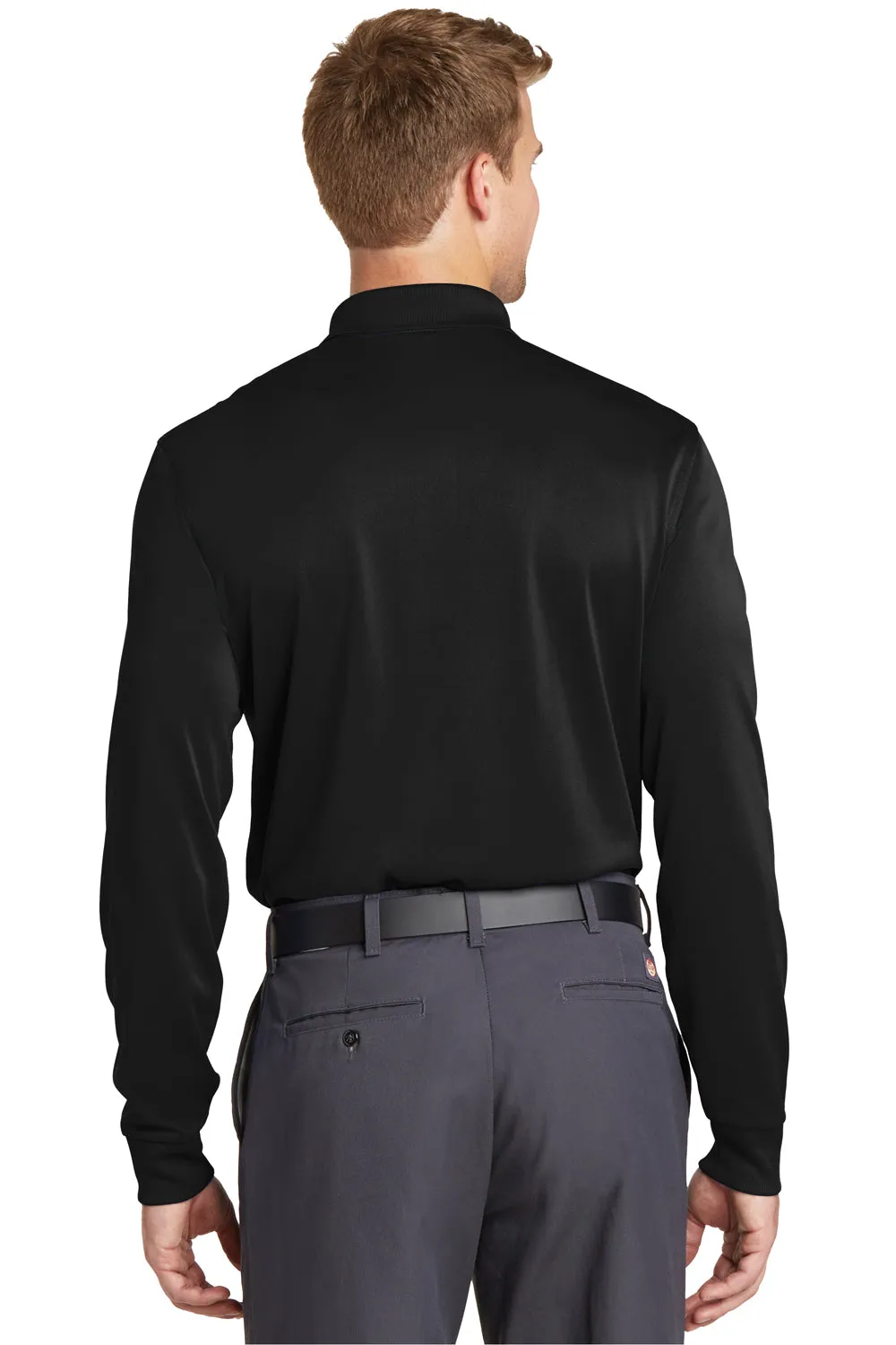 CornerStone Mens Select Moisture Wicking Long Sleeve Polo Shirt - Black