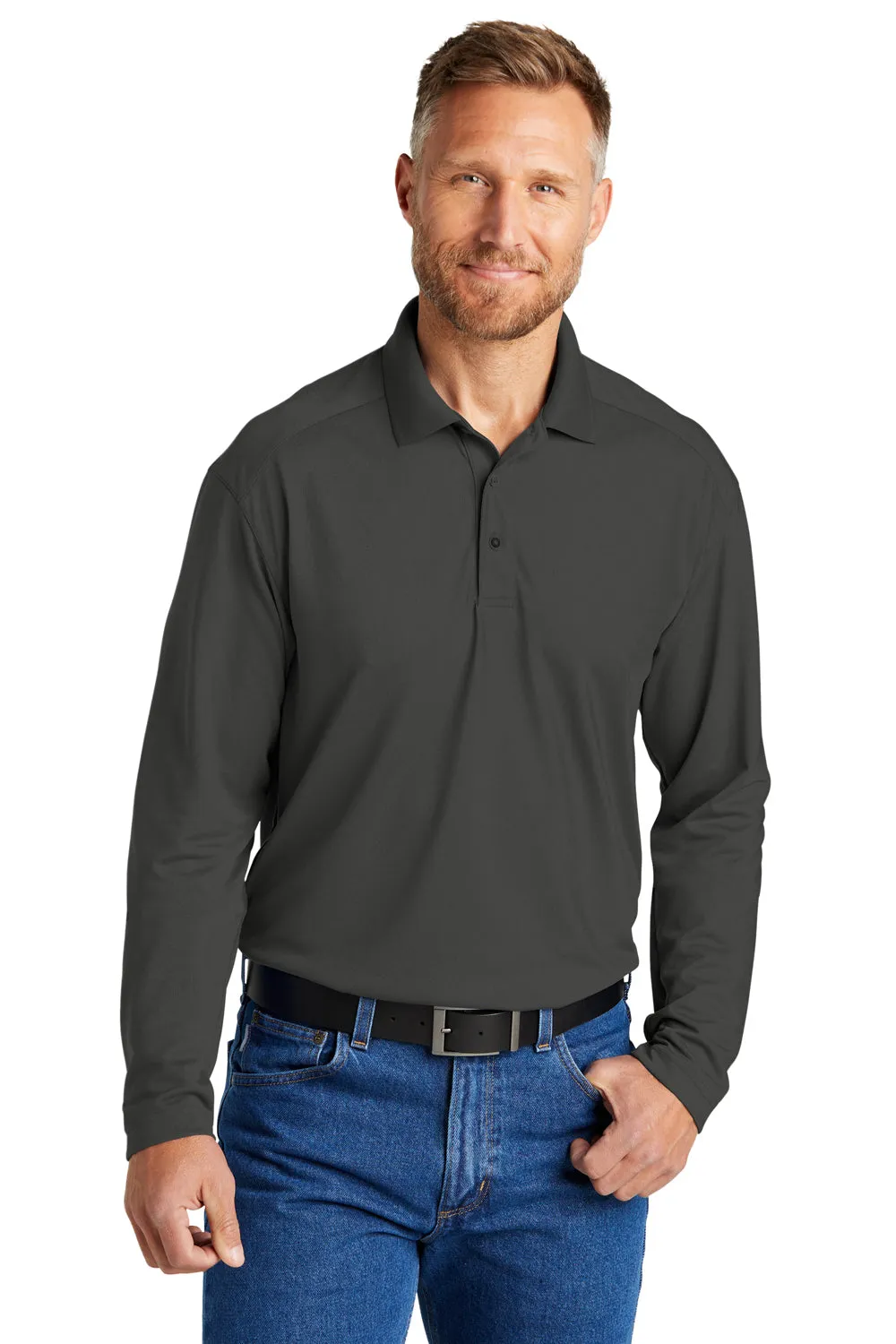 CornerStone Mens Select Moisture Wicking Long Sleeve Polo Shirt - Charcoal Grey