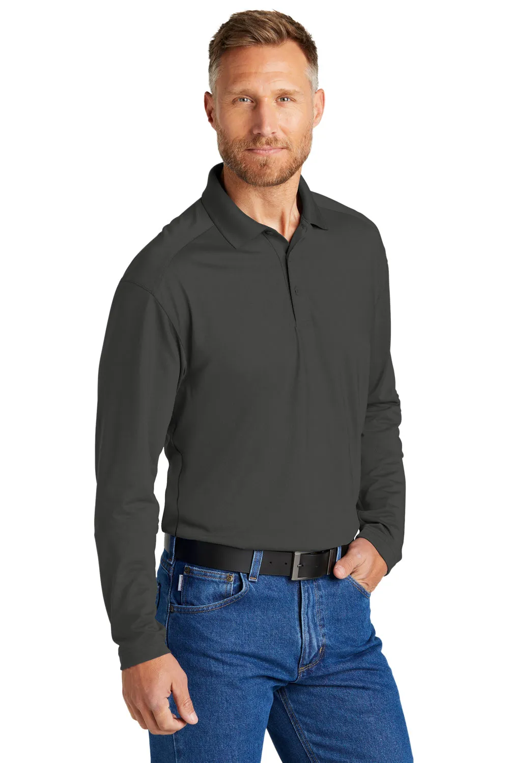 CornerStone Mens Select Moisture Wicking Long Sleeve Polo Shirt - Charcoal Grey