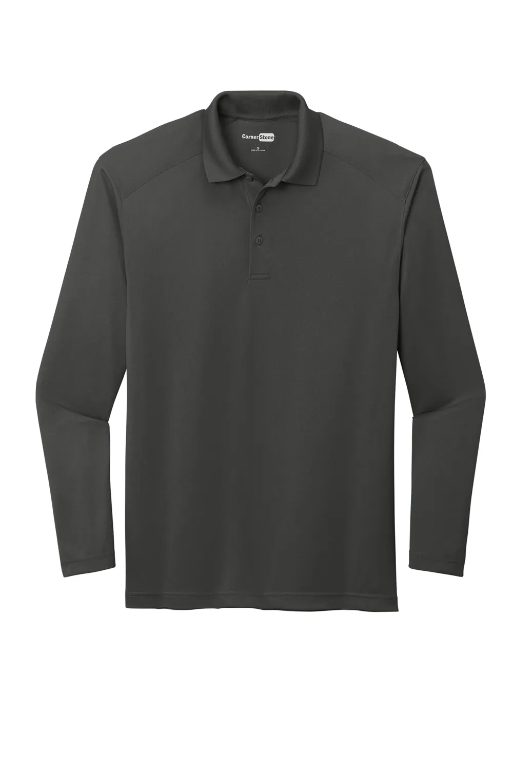 CornerStone Mens Select Moisture Wicking Long Sleeve Polo Shirt - Charcoal Grey