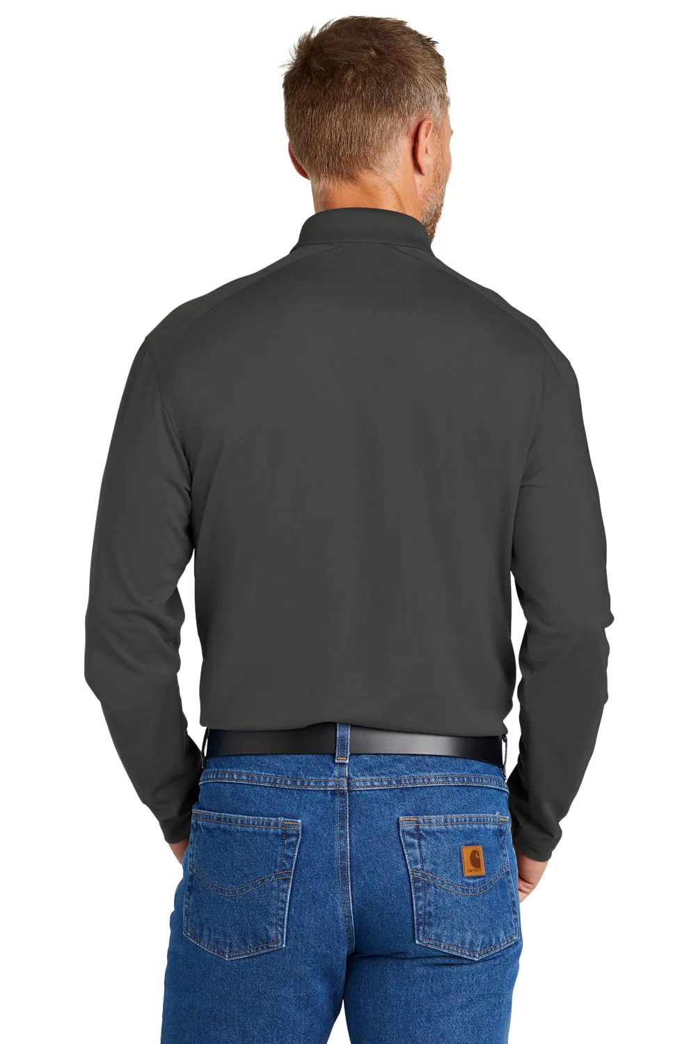 CornerStone Mens Select Moisture Wicking Long Sleeve Polo Shirt - Charcoal Grey