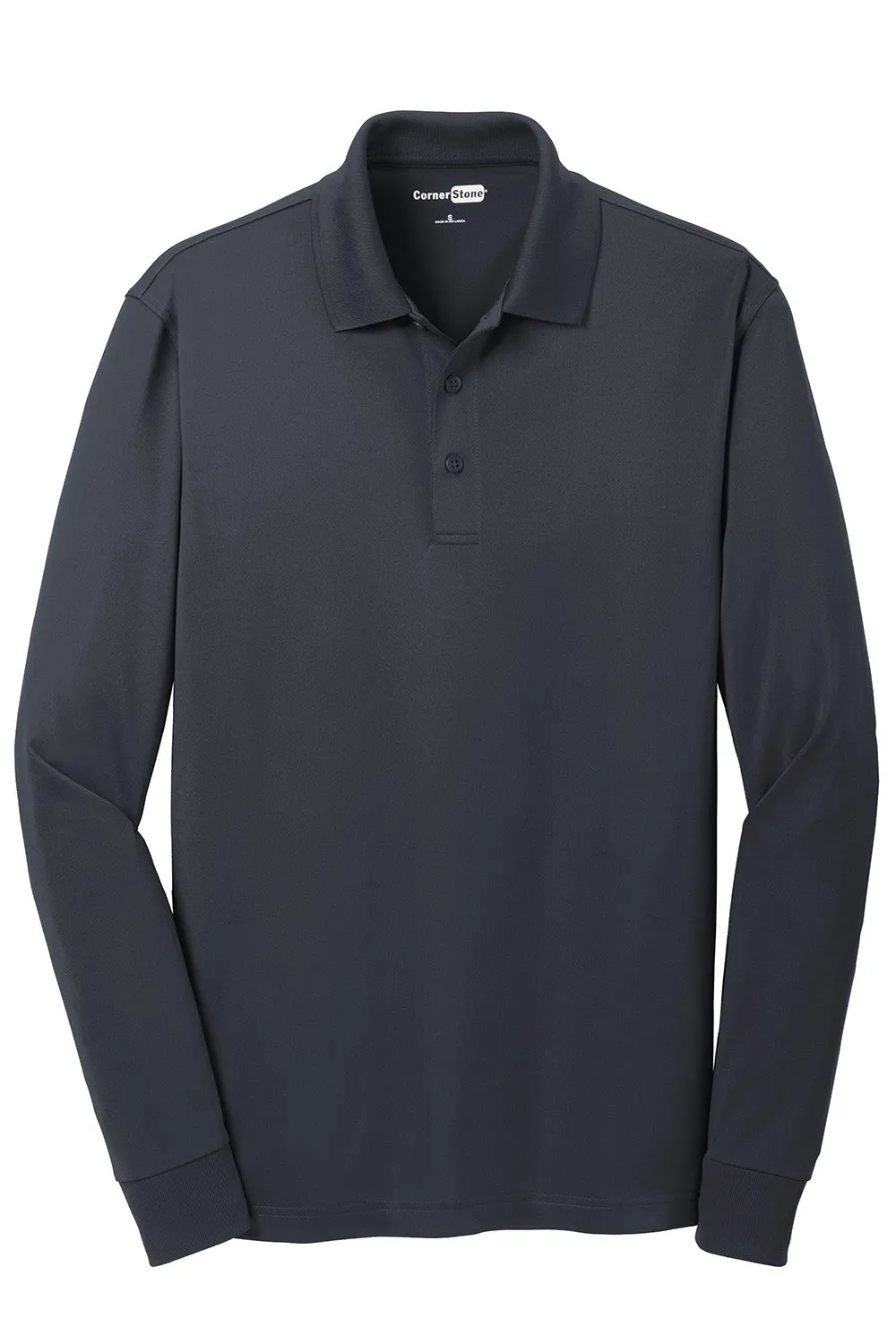 CornerStone Mens Select Moisture Wicking Long Sleeve Polo Shirt - Charcoal Grey