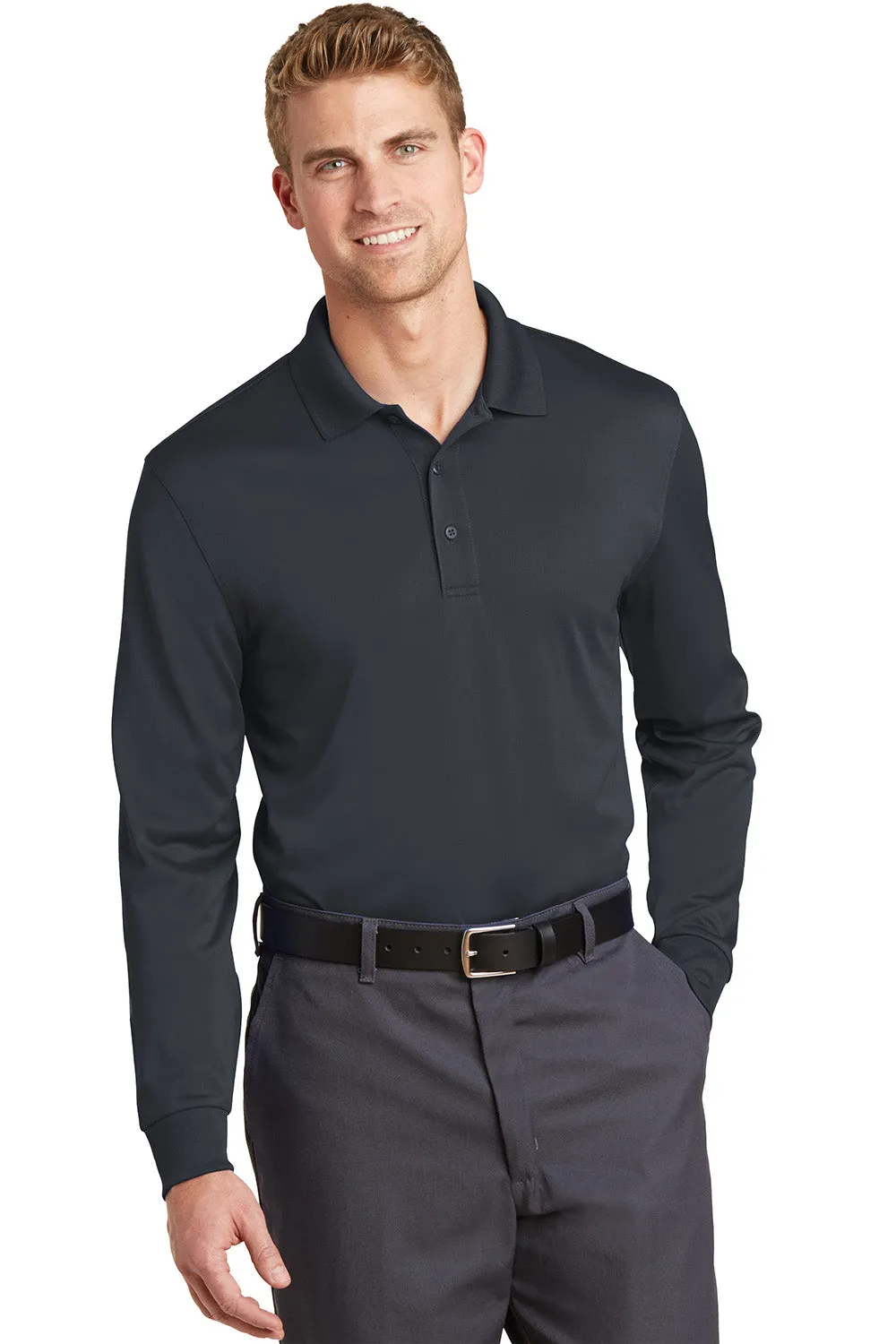 CornerStone Mens Select Moisture Wicking Long Sleeve Polo Shirt - Charcoal Grey