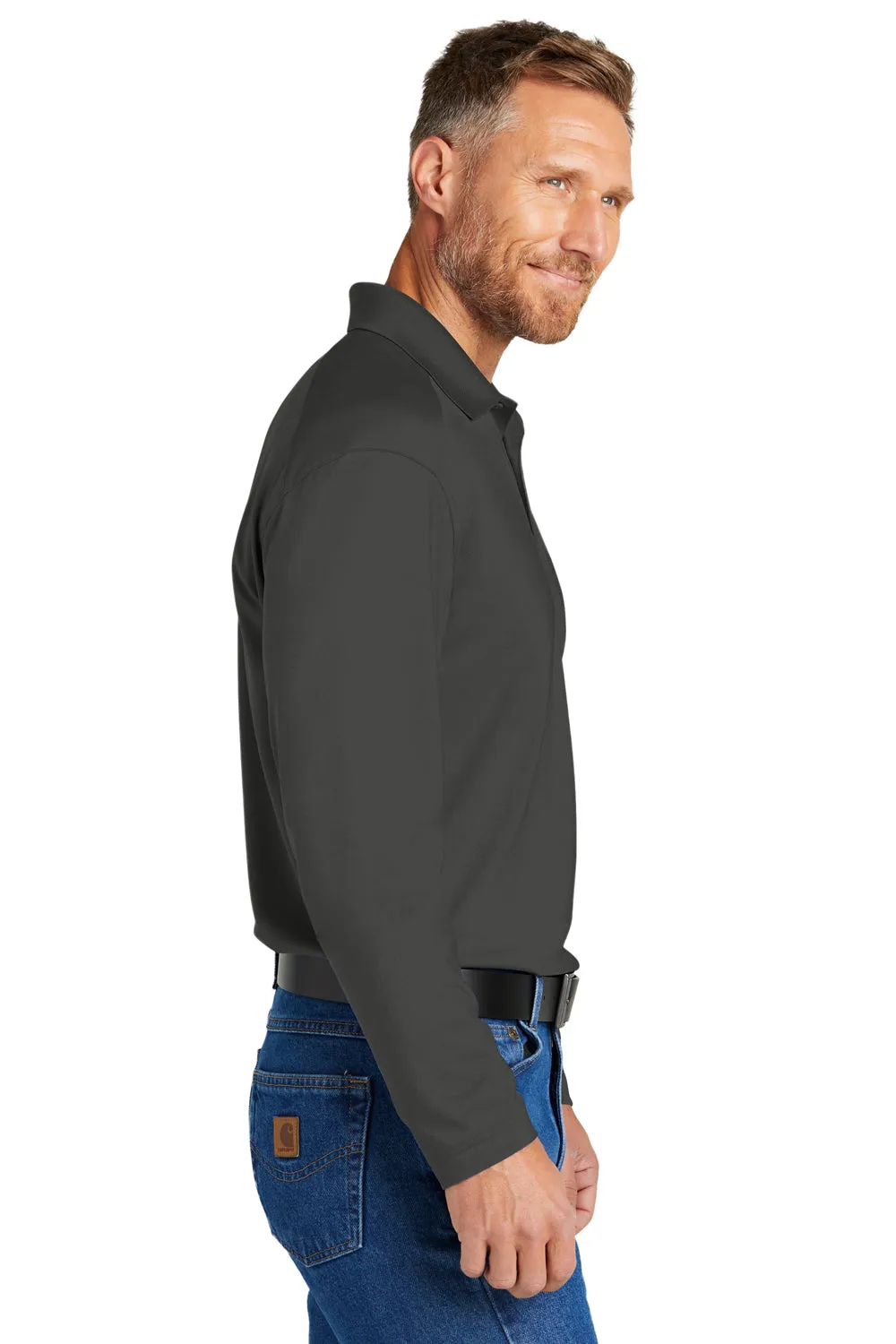 CornerStone Mens Select Moisture Wicking Long Sleeve Polo Shirt - Charcoal Grey