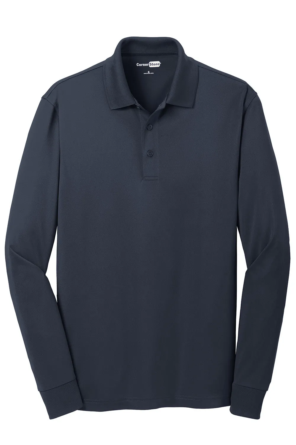 CornerStone Mens Select Moisture Wicking Long Sleeve Polo Shirt - Dark Navy Blue