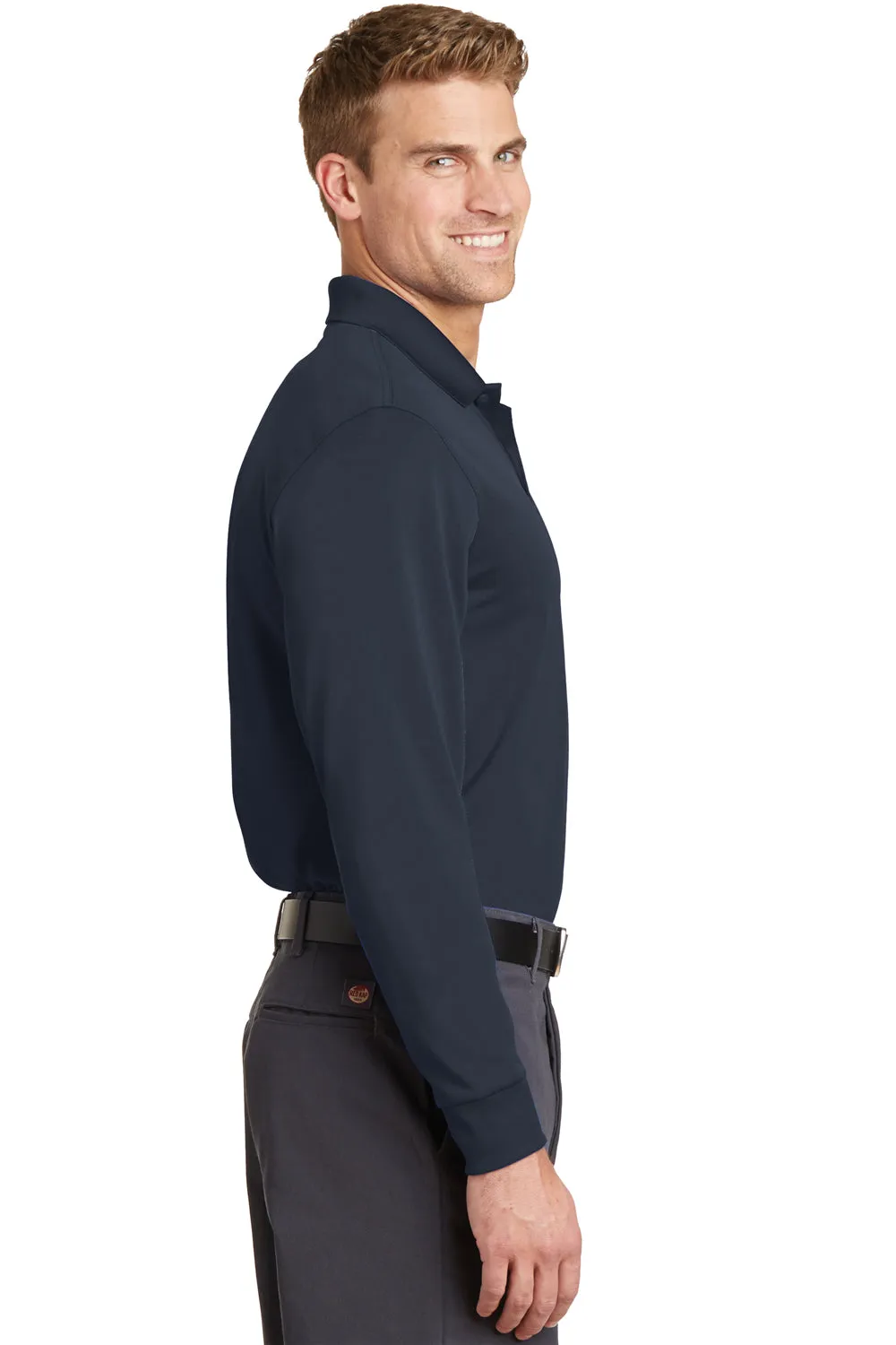 CornerStone Mens Select Moisture Wicking Long Sleeve Polo Shirt - Dark Navy Blue