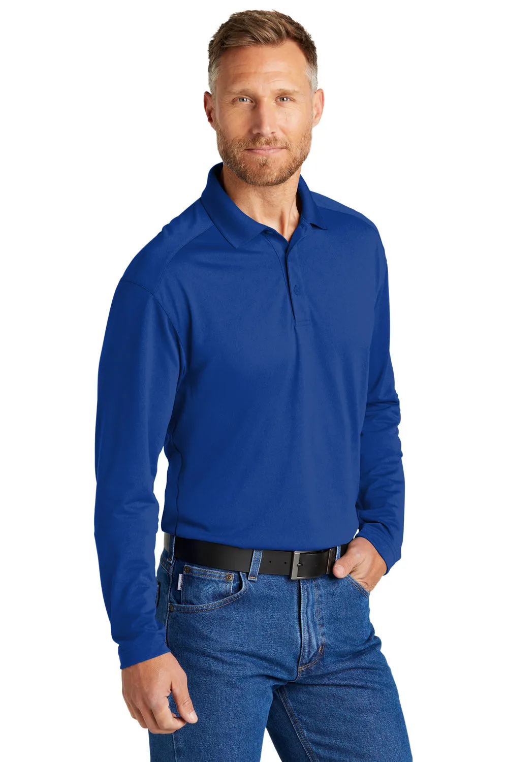 CornerStone Mens Select Moisture Wicking Long Sleeve Polo Shirt - Royal Blue