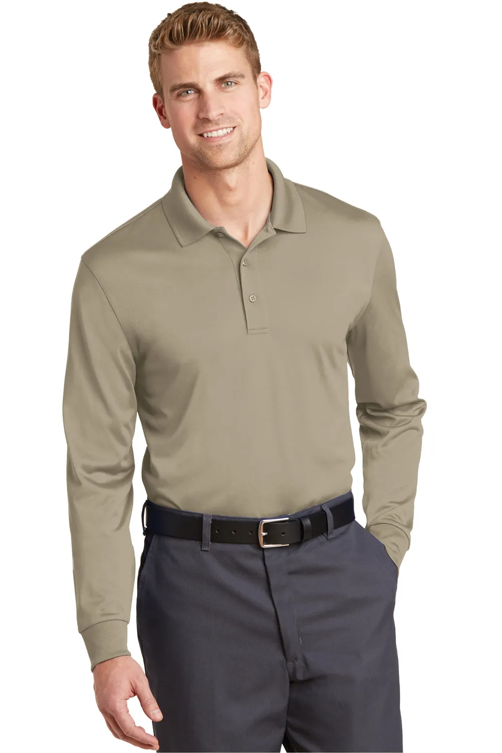CornerStone Mens Select Moisture Wicking Long Sleeve Polo Shirt - Tan - Closeout