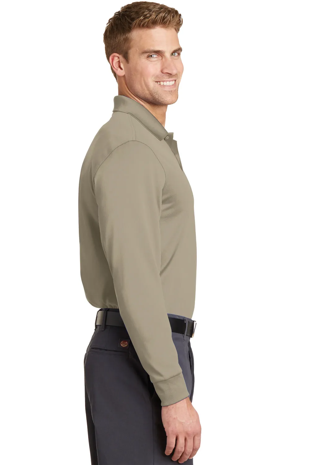 CornerStone Mens Select Moisture Wicking Long Sleeve Polo Shirt - Tan - Closeout