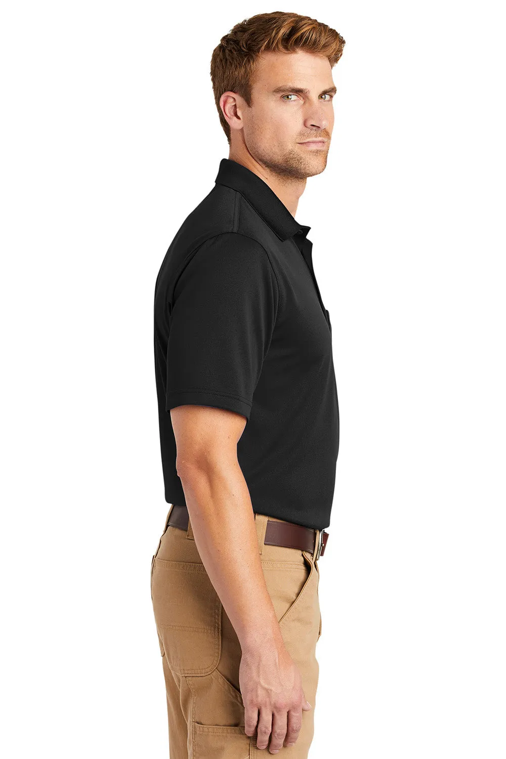 CornerStone Mens Select Moisture Wicking Short Sleeve Polo Shirt w/ Pocket - Black