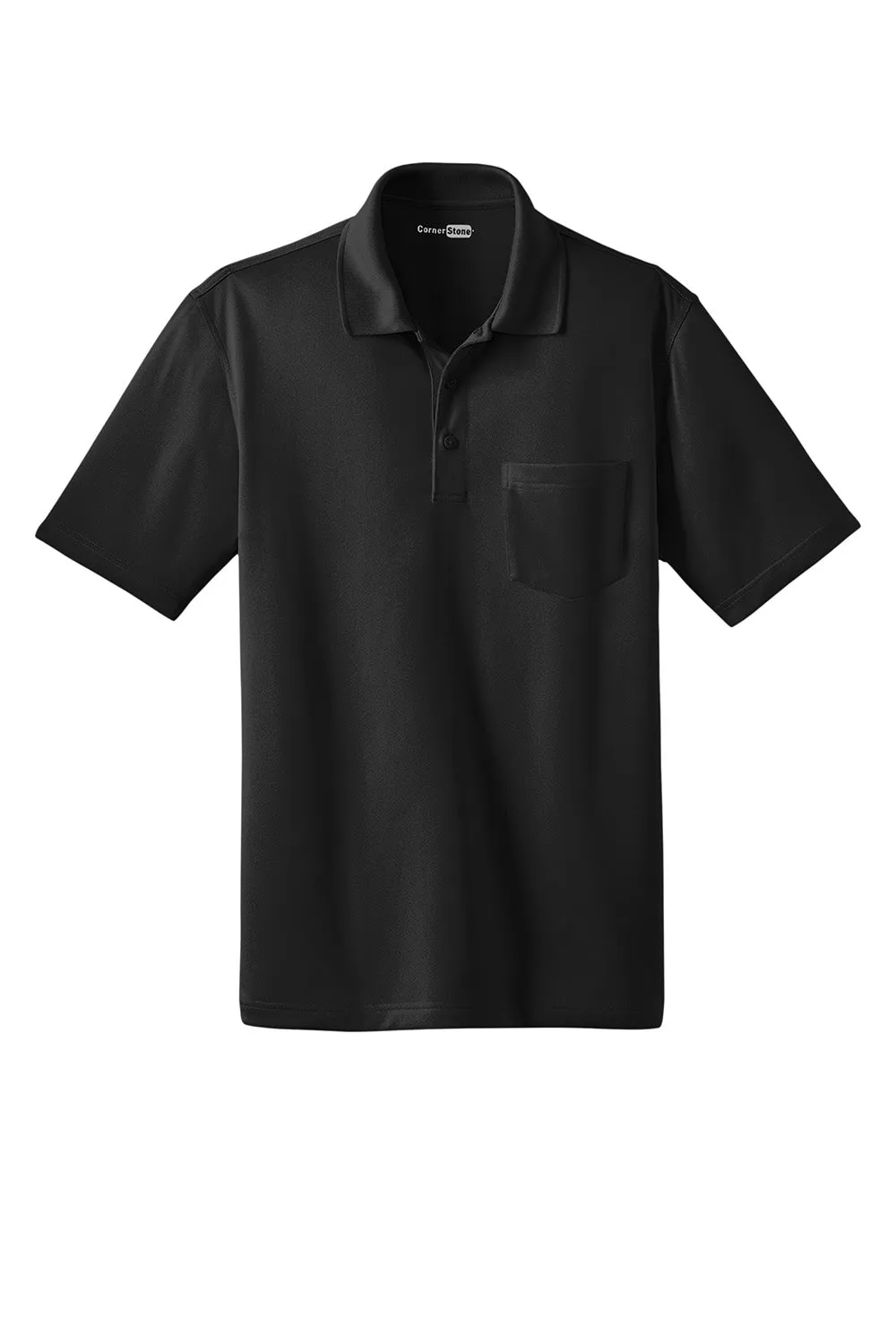 CornerStone Mens Select Moisture Wicking Short Sleeve Polo Shirt w/ Pocket - Black