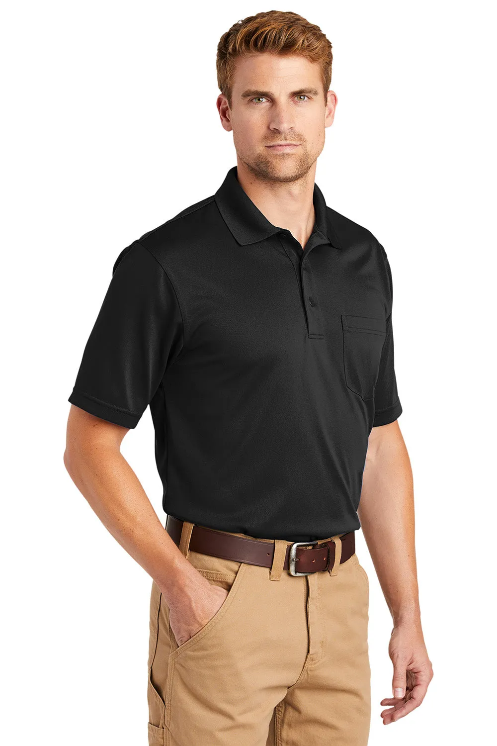 CornerStone Mens Select Moisture Wicking Short Sleeve Polo Shirt w/ Pocket - Black