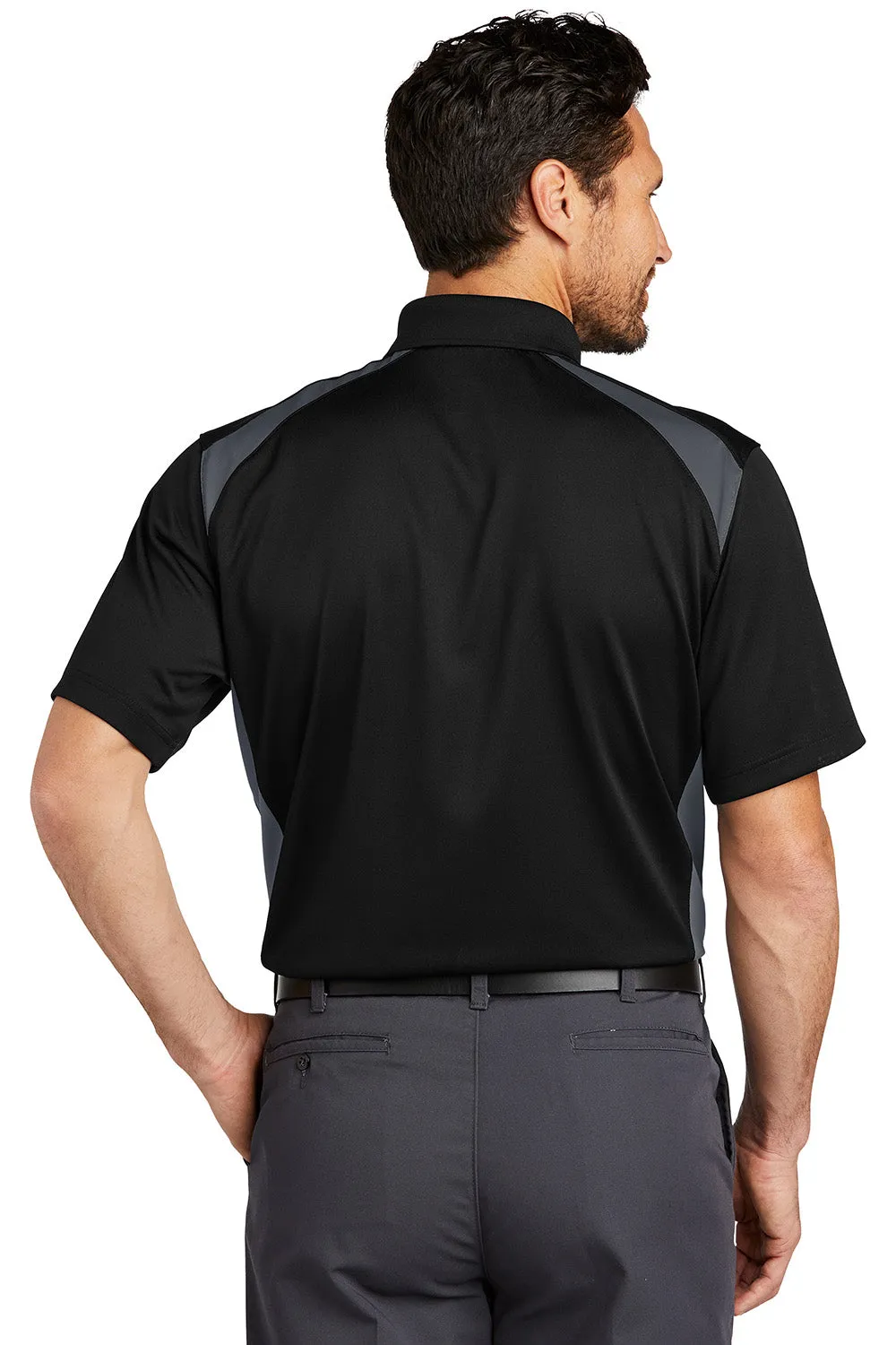 CornerStone Mens Select Moisture Wicking Short Sleeve Polo Shirt w/ Pocket - Black/Charcoal Grey