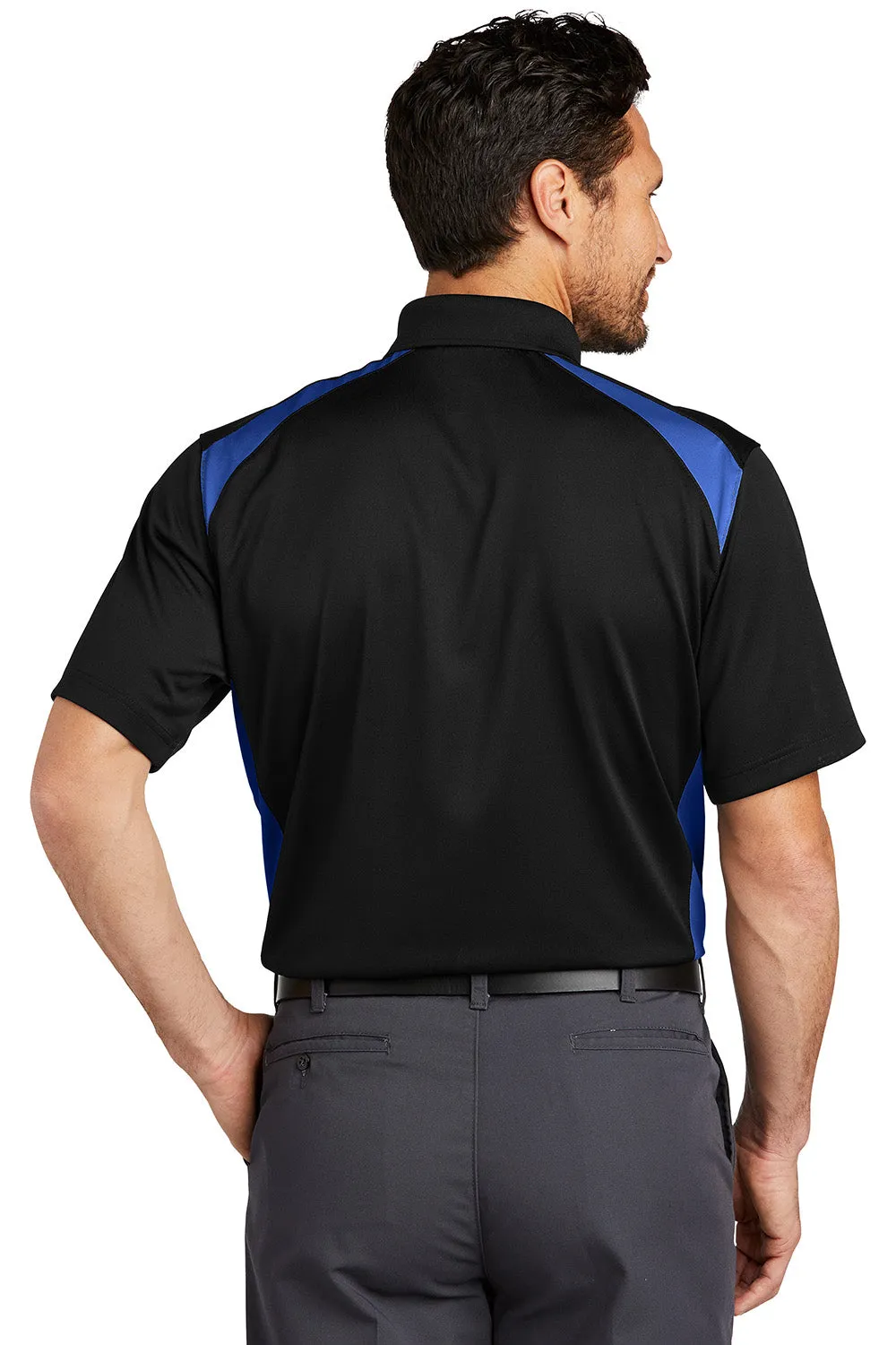 CornerStone Mens Select Moisture Wicking Short Sleeve Polo Shirt w/ Pocket - Black/Royal Blue