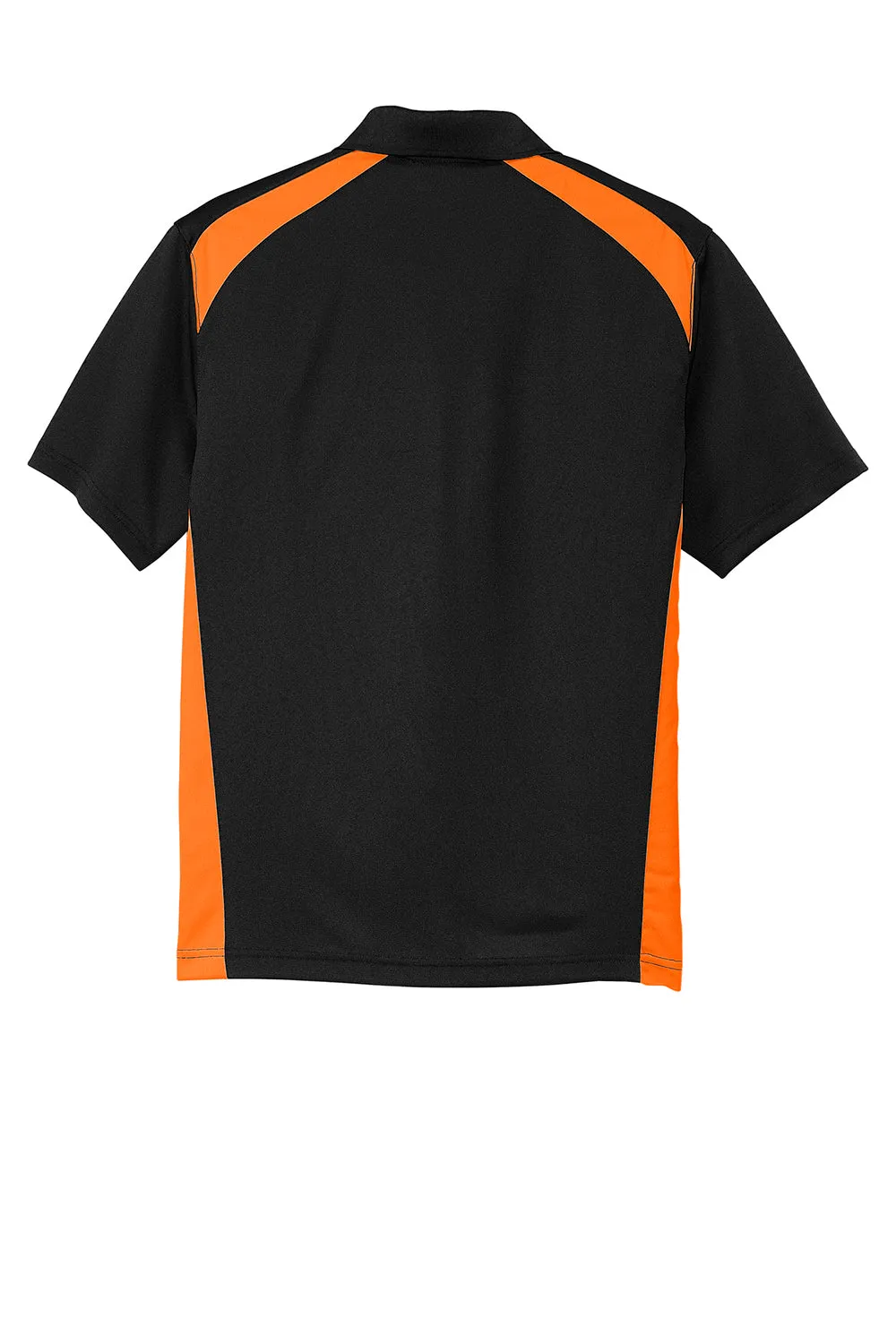 CornerStone Mens Select Moisture Wicking Short Sleeve Polo Shirt w/ Pocket - Black/Shock Orange