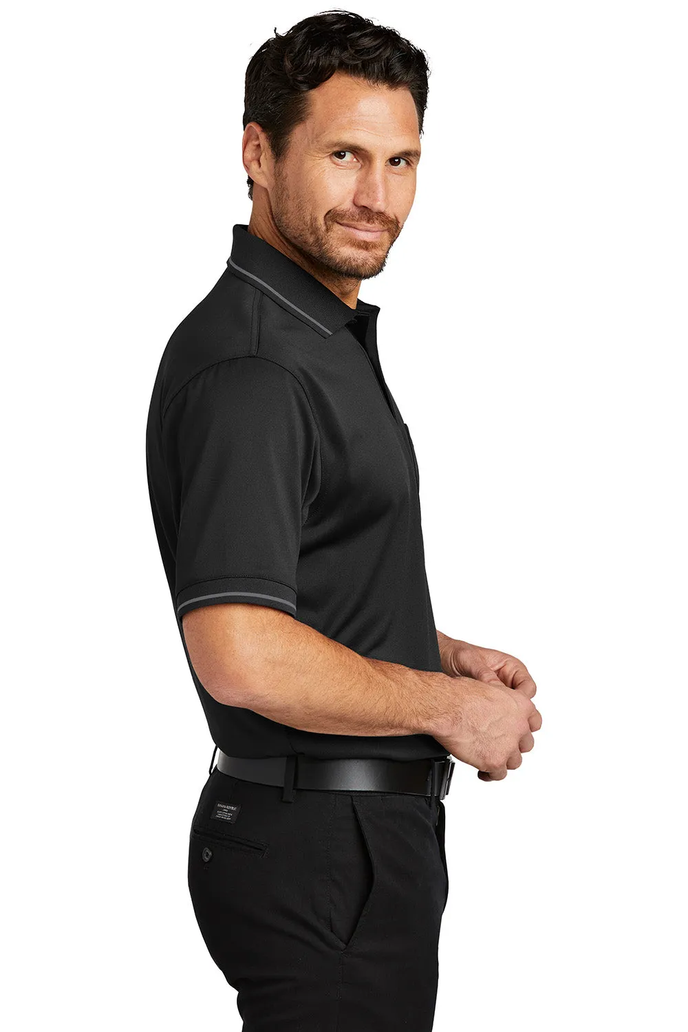 CornerStone Mens Select Moisture Wicking Short Sleeve Polo Shirt w/ Pocket - Black/Smoke Grey