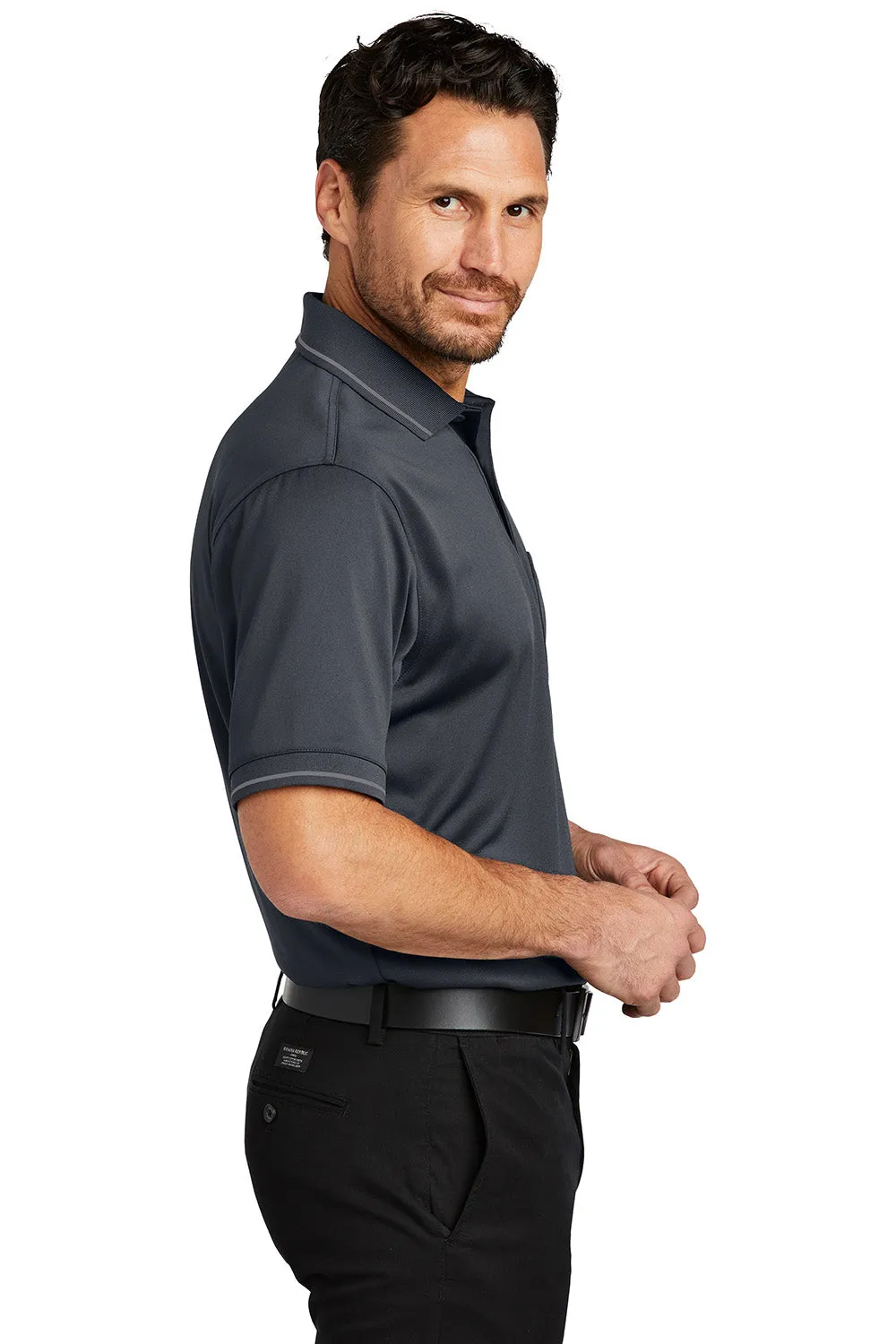 CornerStone Mens Select Moisture Wicking Short Sleeve Polo Shirt w/ Pocket - Charcoal Grey/Light Grey