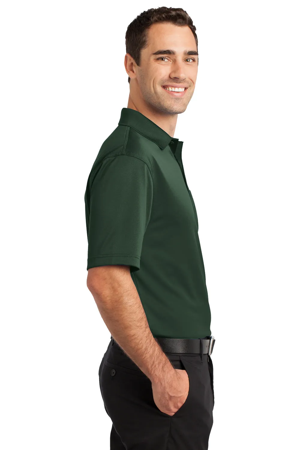 CornerStone Mens Select Moisture Wicking Short Sleeve Polo Shirt w/ Pocket - Dark Green - Closeout