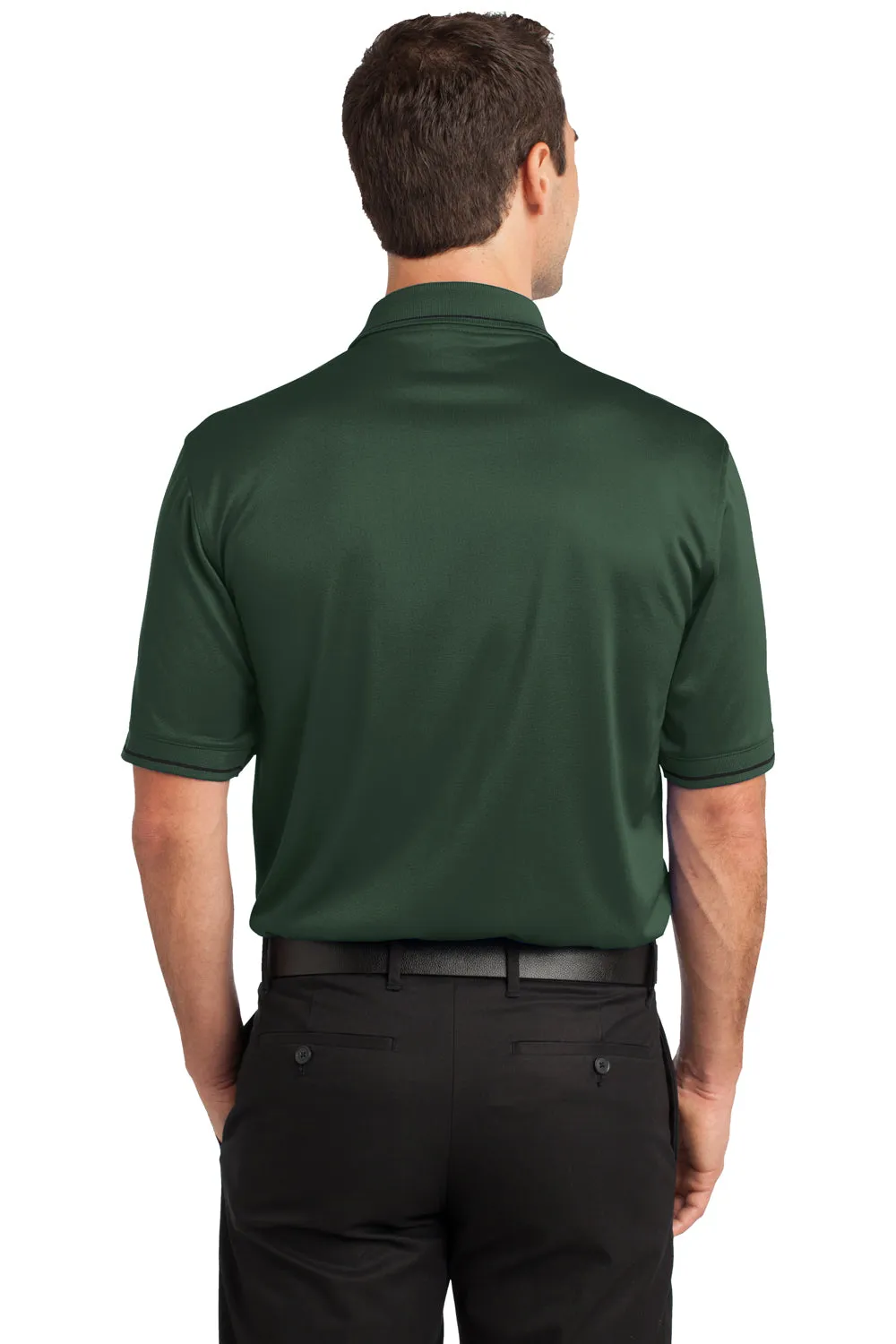 CornerStone Mens Select Moisture Wicking Short Sleeve Polo Shirt w/ Pocket - Dark Green/Black - Closeout