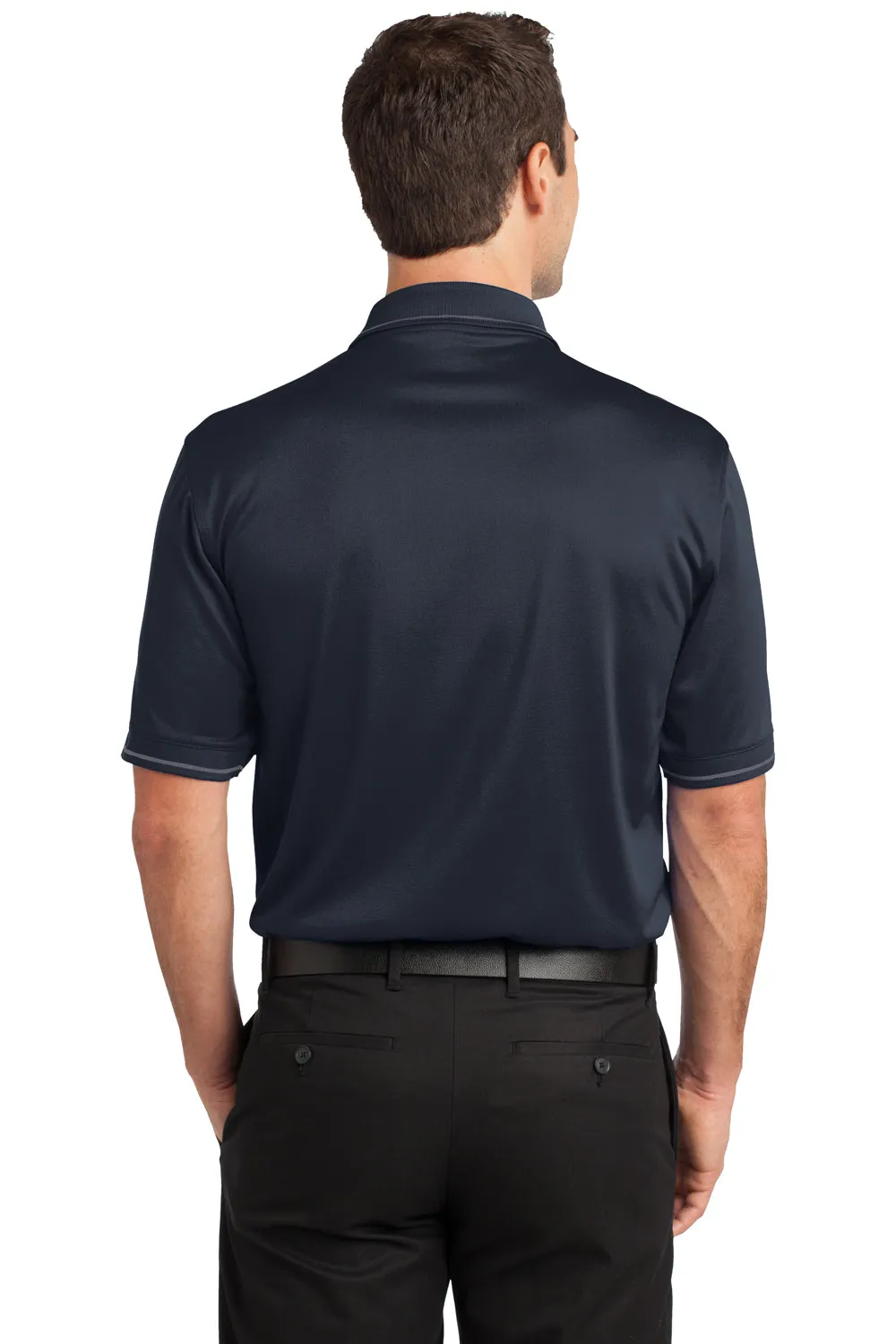 CornerStone Mens Select Moisture Wicking Short Sleeve Polo Shirt w/ Pocket - Dark Navy Blue/Smoke Grey - Closeout