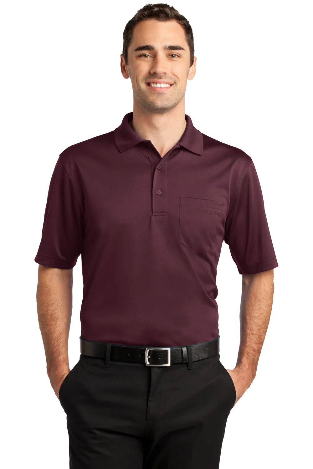 CornerStone Mens Select Moisture Wicking Short Sleeve Polo Shirt w/ Pocket - Maroon - Closeout