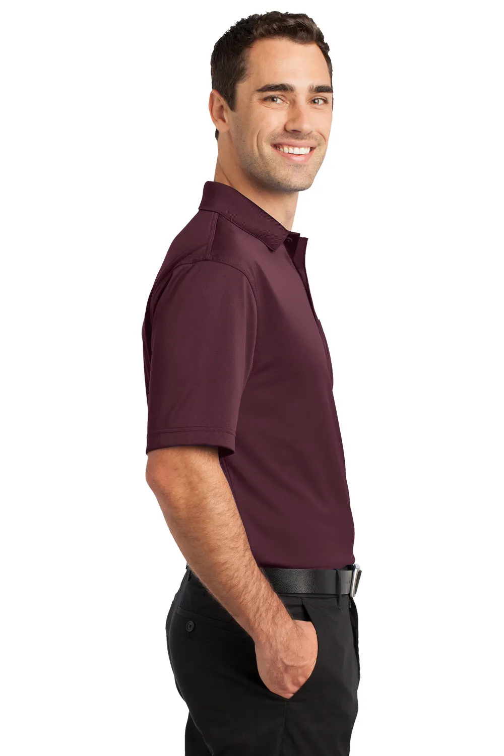 CornerStone Mens Select Moisture Wicking Short Sleeve Polo Shirt w/ Pocket - Maroon - Closeout