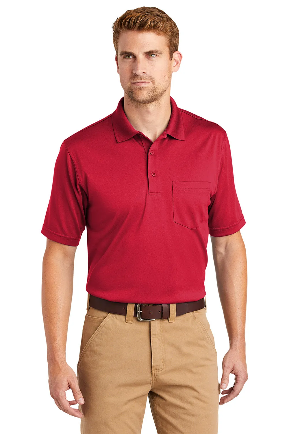 CornerStone Mens Select Moisture Wicking Short Sleeve Polo Shirt w/ Pocket - Red