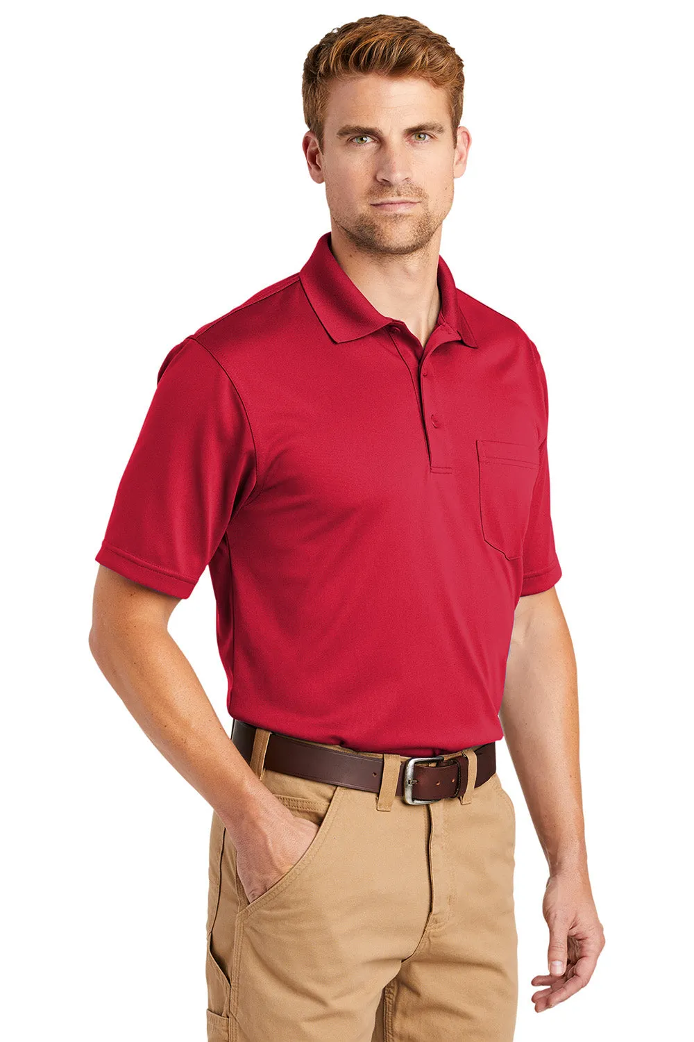 CornerStone Mens Select Moisture Wicking Short Sleeve Polo Shirt w/ Pocket - Red