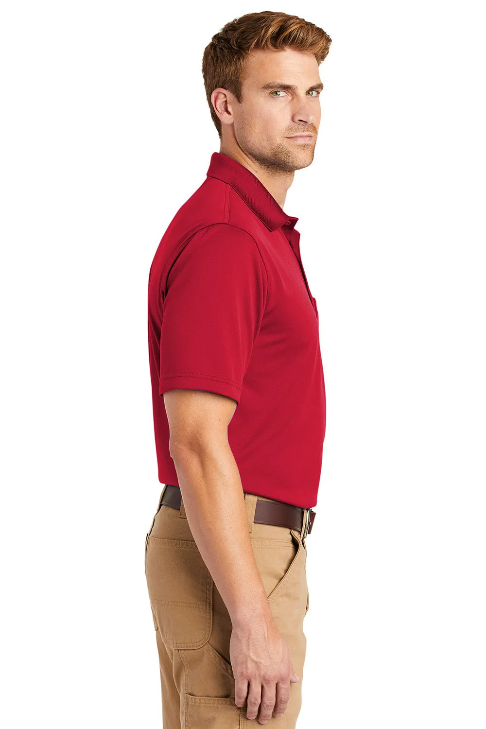 CornerStone Mens Select Moisture Wicking Short Sleeve Polo Shirt w/ Pocket - Red