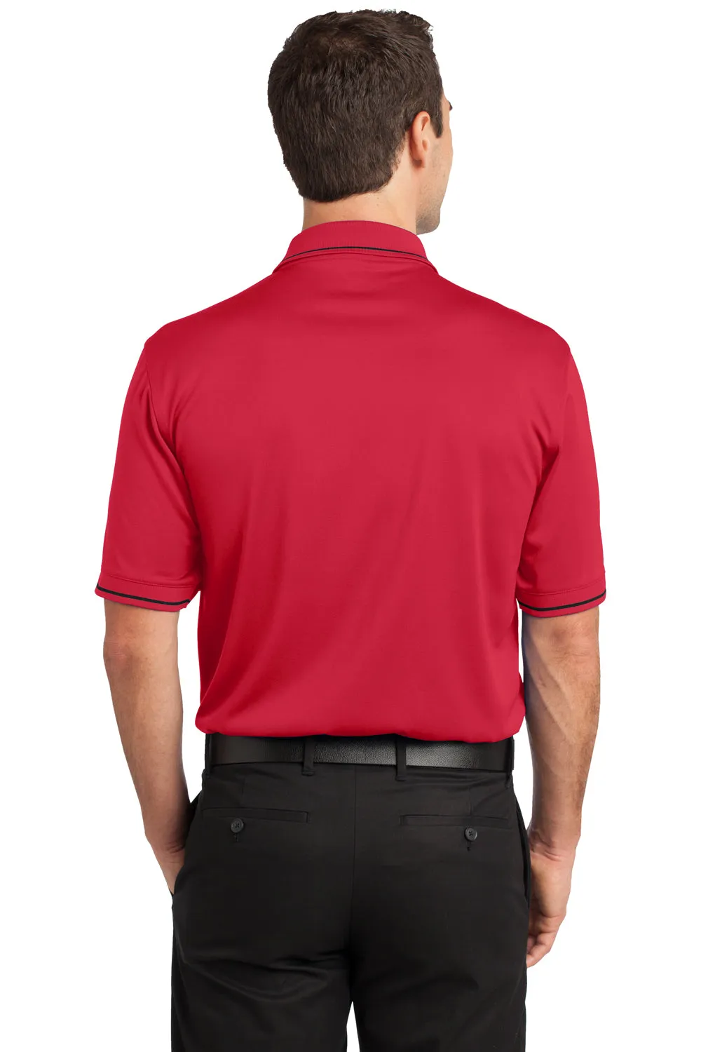 CornerStone Mens Select Moisture Wicking Short Sleeve Polo Shirt w/ Pocket - Red/Black - Closeout