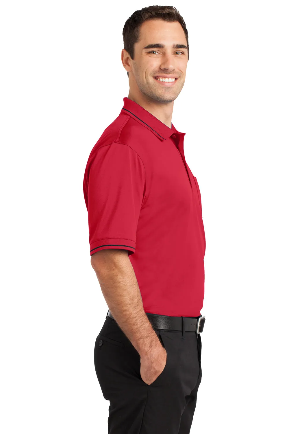 CornerStone Mens Select Moisture Wicking Short Sleeve Polo Shirt w/ Pocket - Red/Black - Closeout