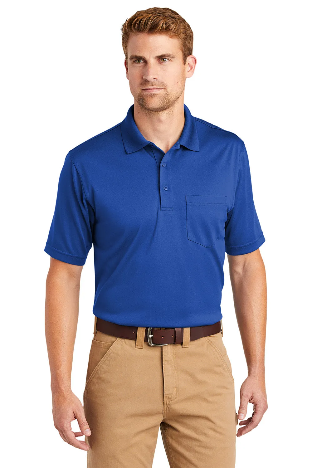 CornerStone Mens Select Moisture Wicking Short Sleeve Polo Shirt w/ Pocket - Royal Blue