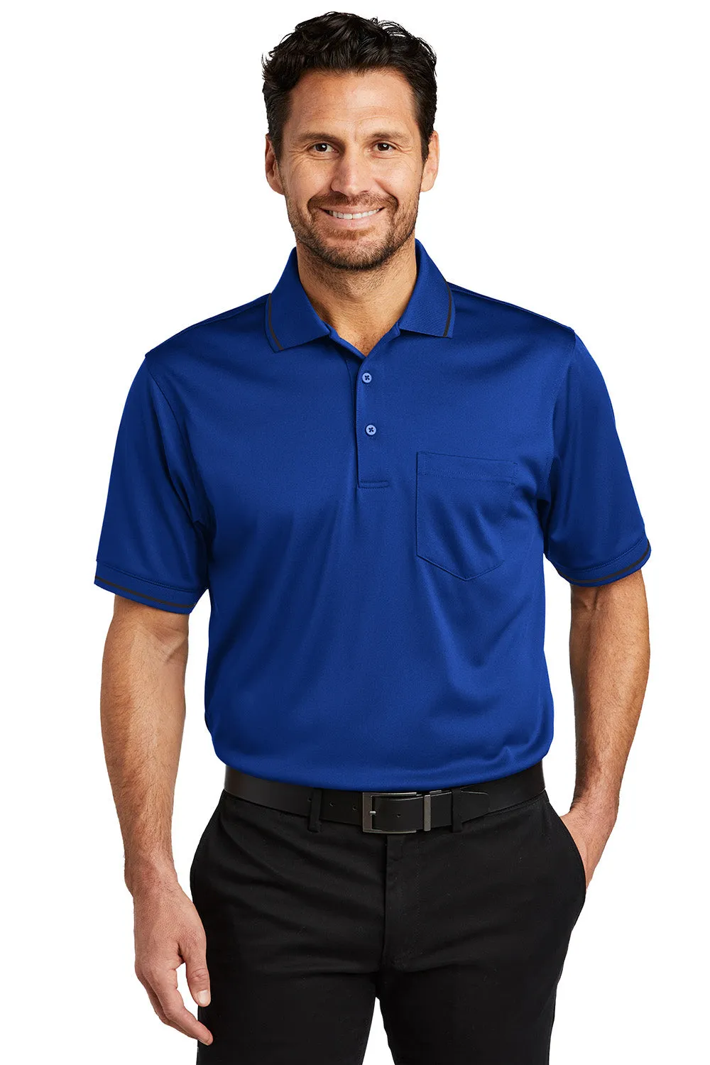 CornerStone Mens Select Moisture Wicking Short Sleeve Polo Shirt w/ Pocket - Royal Blue/Black