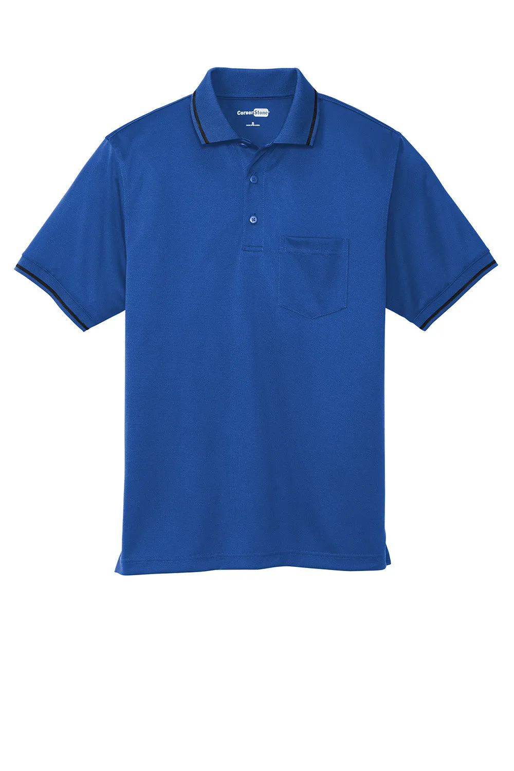 CornerStone Mens Select Moisture Wicking Short Sleeve Polo Shirt w/ Pocket - Royal Blue/Black