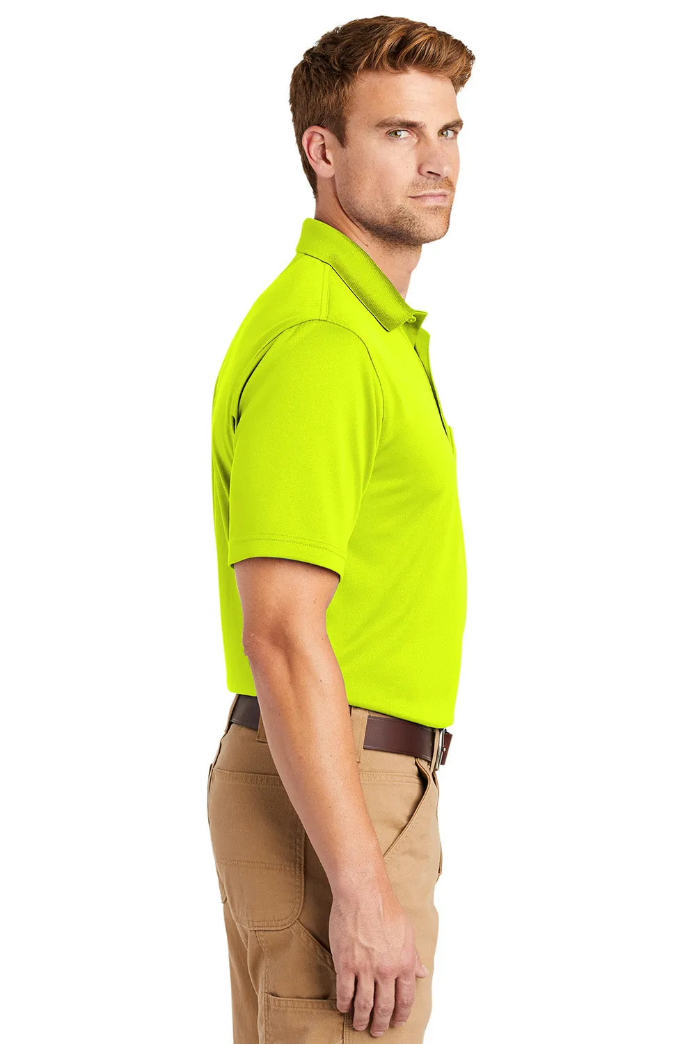 CornerStone Mens Select Moisture Wicking Short Sleeve Polo Shirt w/ Pocket - Safety Yellow