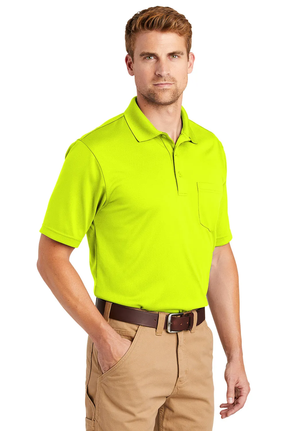 CornerStone Mens Select Moisture Wicking Short Sleeve Polo Shirt w/ Pocket - Safety Yellow