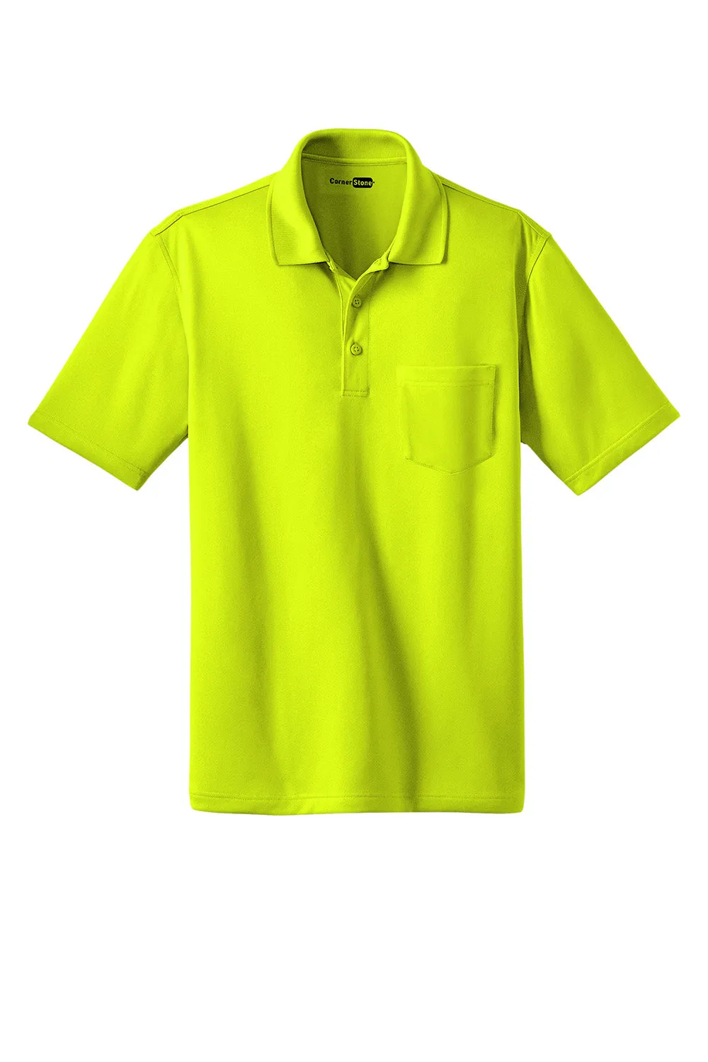 CornerStone Mens Select Moisture Wicking Short Sleeve Polo Shirt w/ Pocket - Safety Yellow