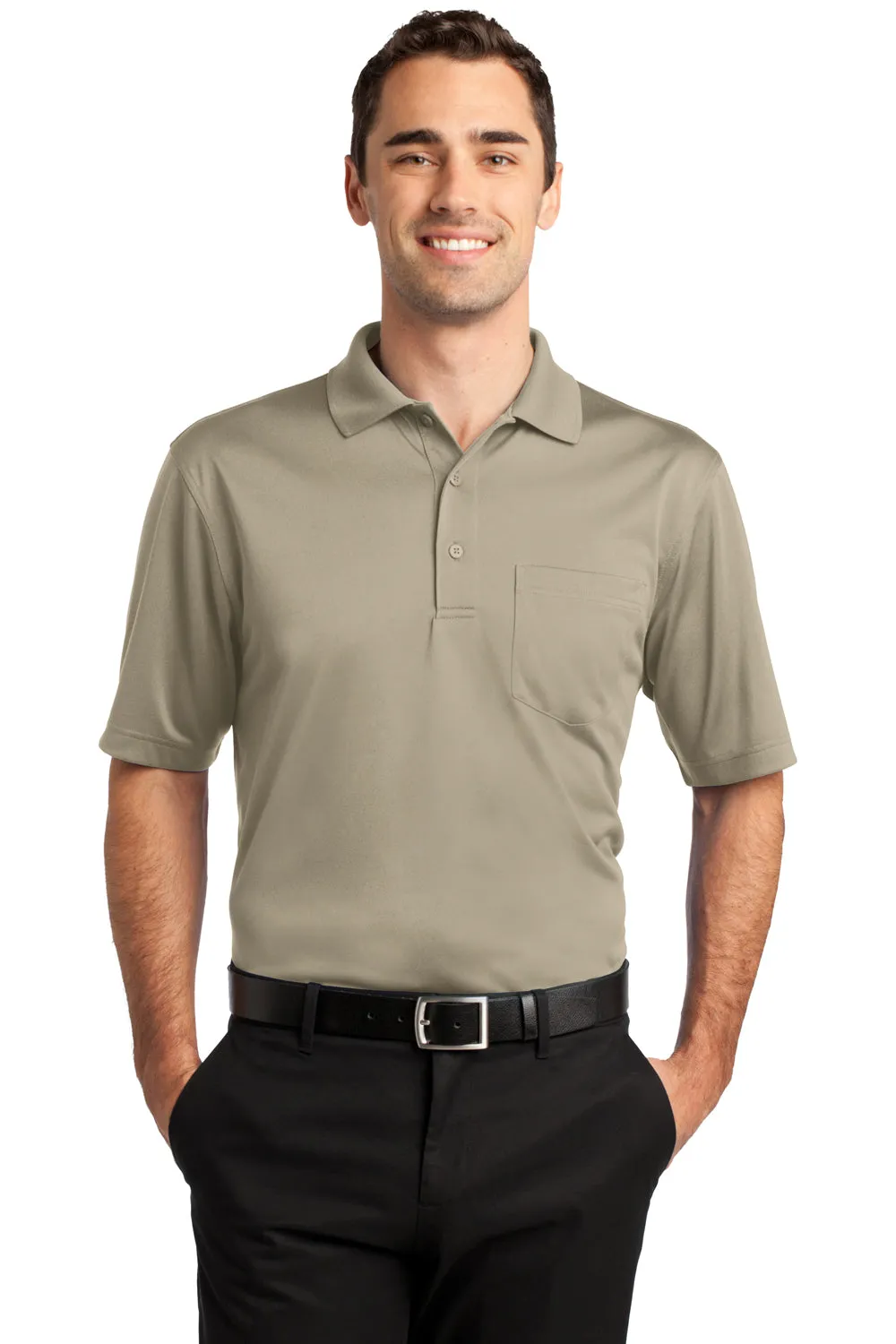 CornerStone Mens Select Moisture Wicking Short Sleeve Polo Shirt w/ Pocket - Tan - Closeout