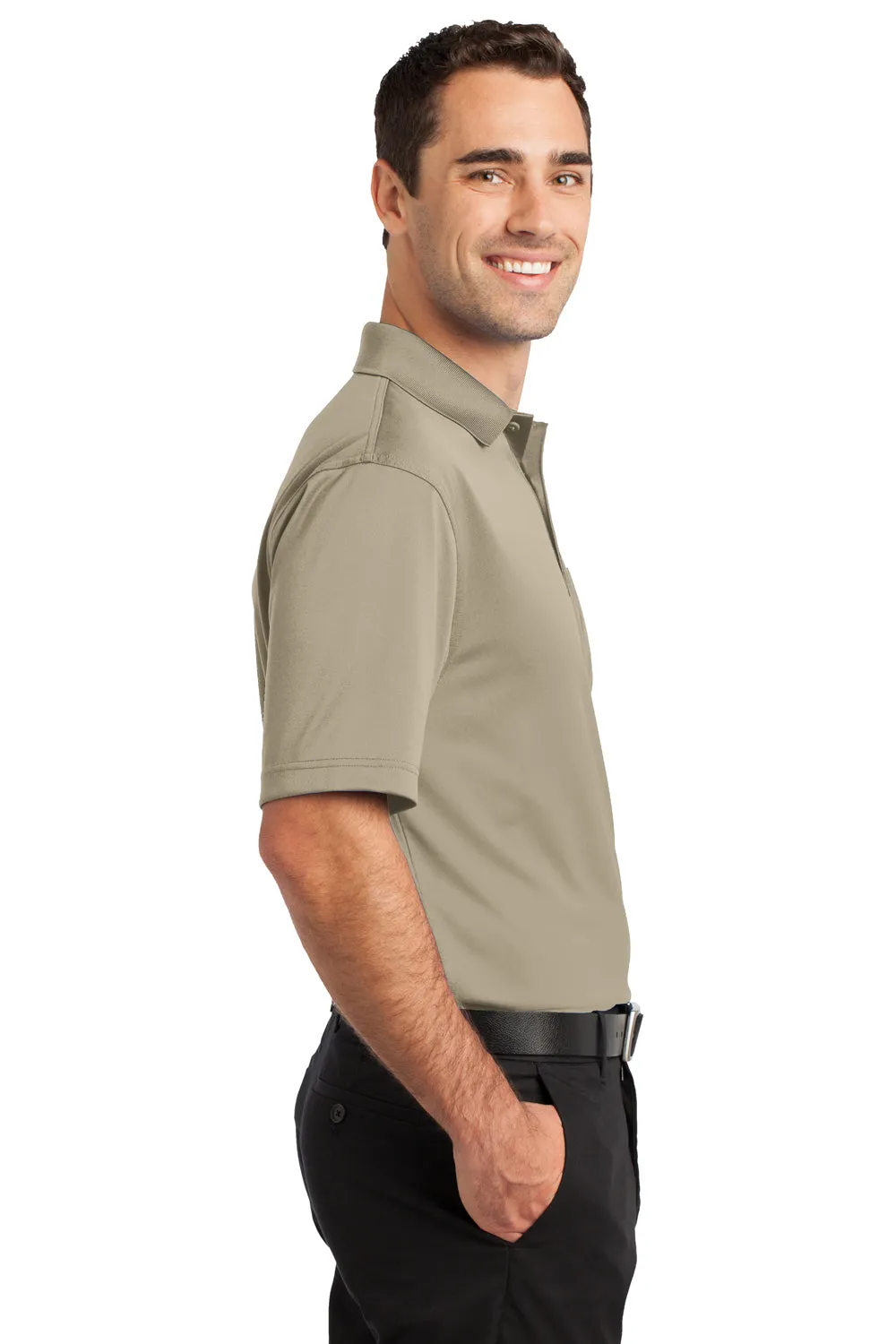 CornerStone Mens Select Moisture Wicking Short Sleeve Polo Shirt w/ Pocket - Tan - Closeout