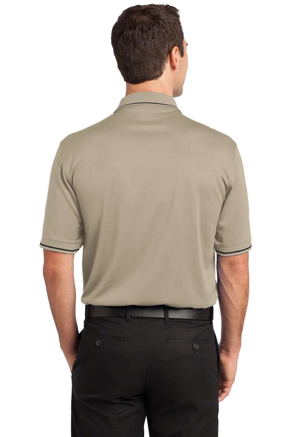 CornerStone Mens Select Moisture Wicking Short Sleeve Polo Shirt w/ Pocket - Tan/Black - Closeout