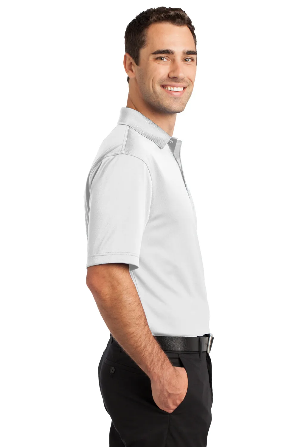 CornerStone Mens Select Moisture Wicking Short Sleeve Polo Shirt w/ Pocket - White - Closeout
