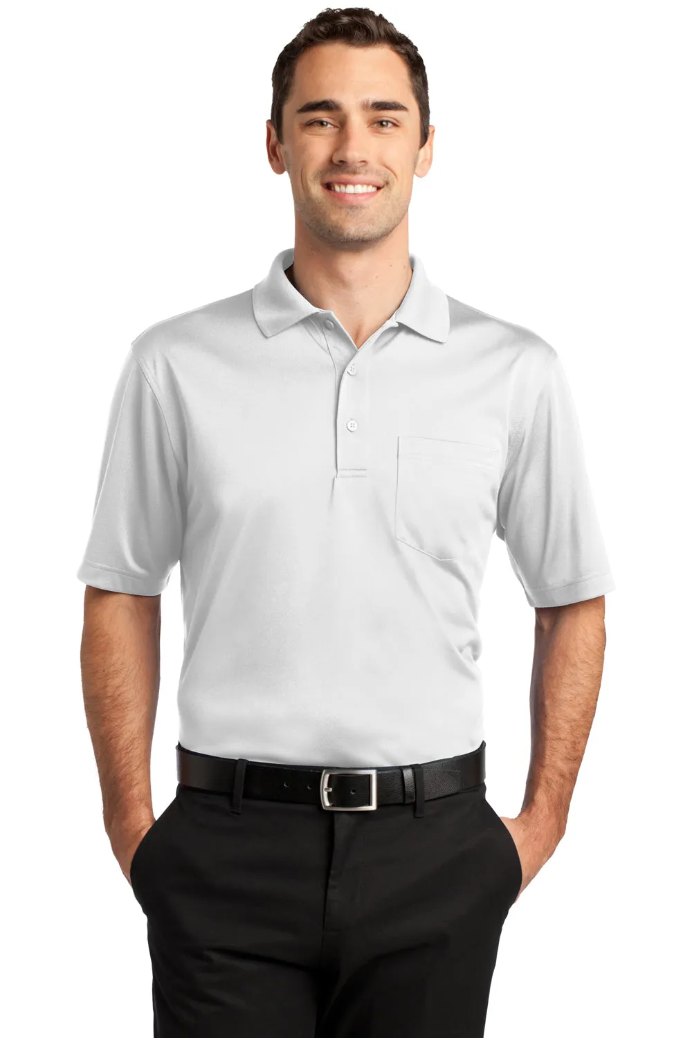 CornerStone Mens Select Moisture Wicking Short Sleeve Polo Shirt w/ Pocket - White - Closeout