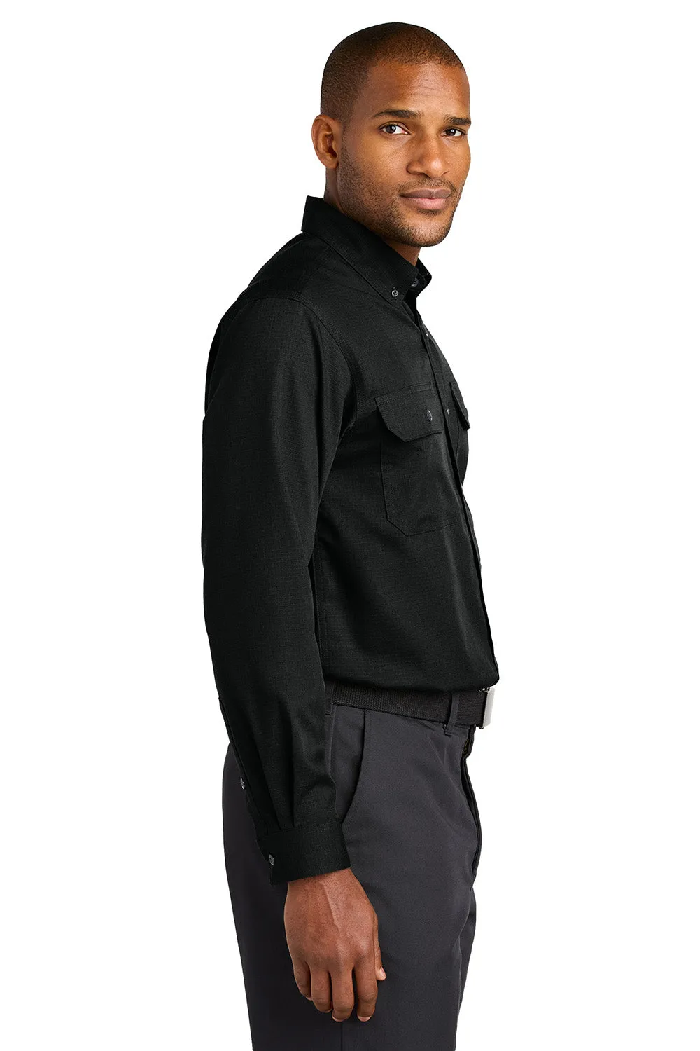 CornerStone Mens Select Ripstop Stain Resistant Long Sleeve Button Down Shirt w/ Pockets - Black
