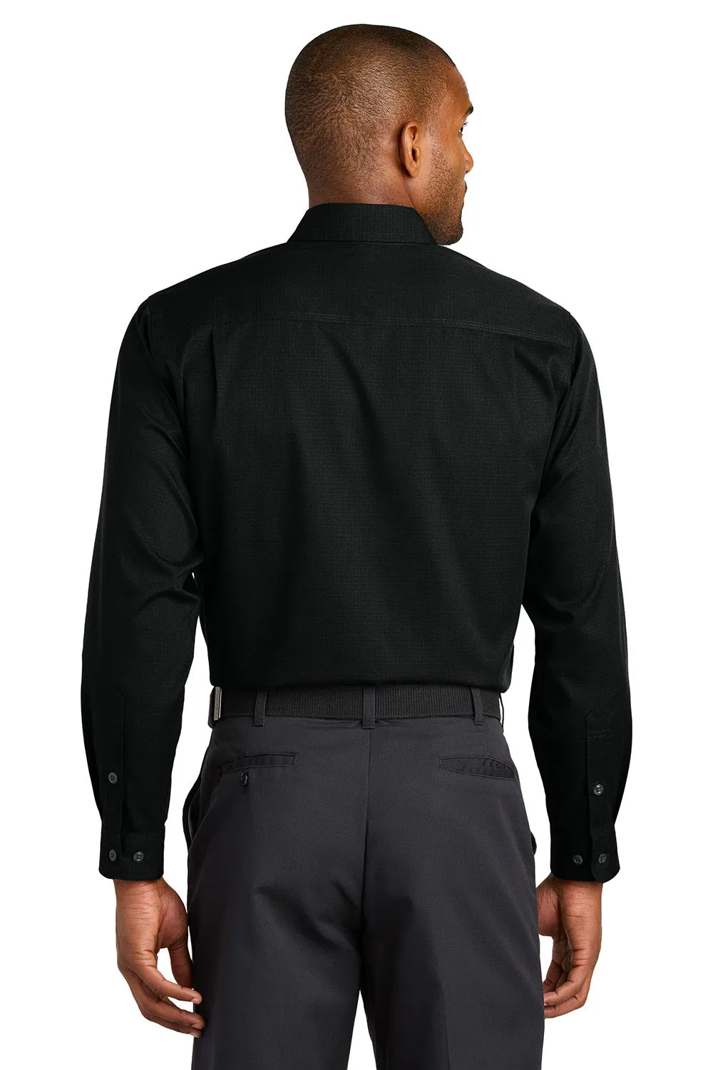 CornerStone Mens Select Ripstop Stain Resistant Long Sleeve Button Down Shirt w/ Pockets - Black